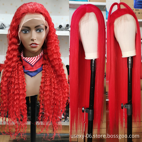 Colored Bone Straight Human Hair Lace Wig 613 Blonde Red HD Transparent Lace Frontal Wigs Human hair Lace Front Brazilian Wig